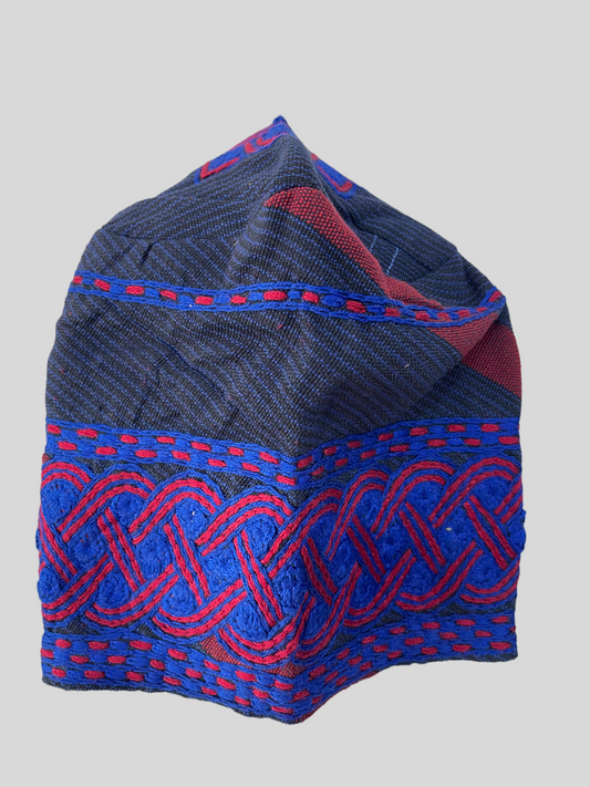 Stripes blue color mens embroidery aso oke cap