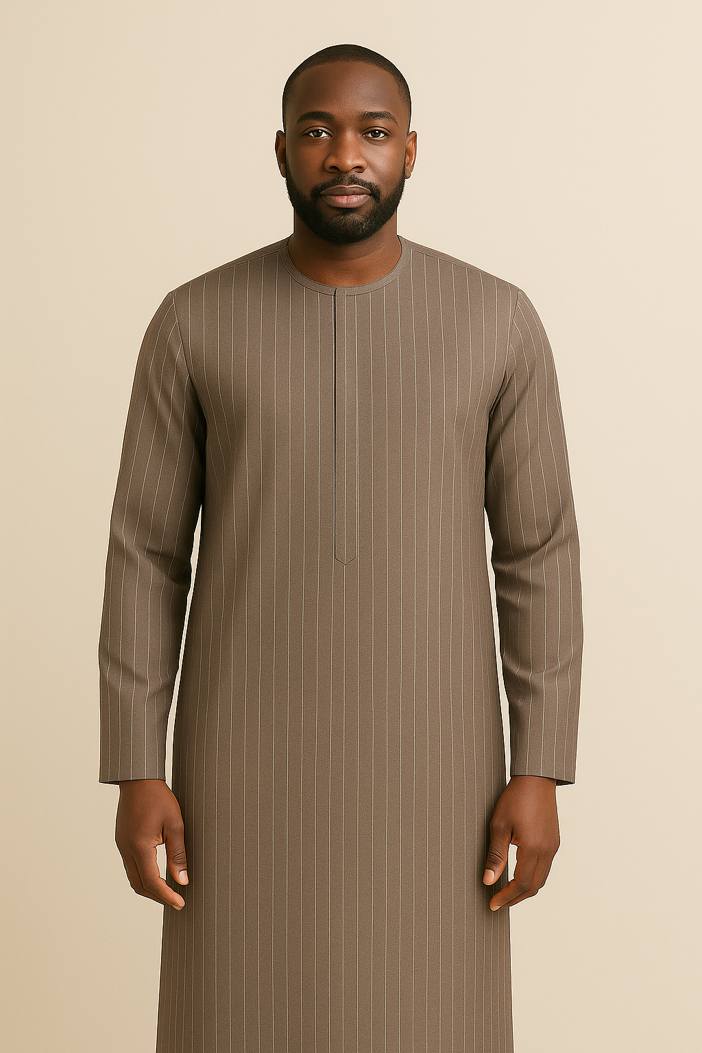 Brown Pinstripe Ankle Length Kaftan long sleeve African traditional senator kaftan native Style