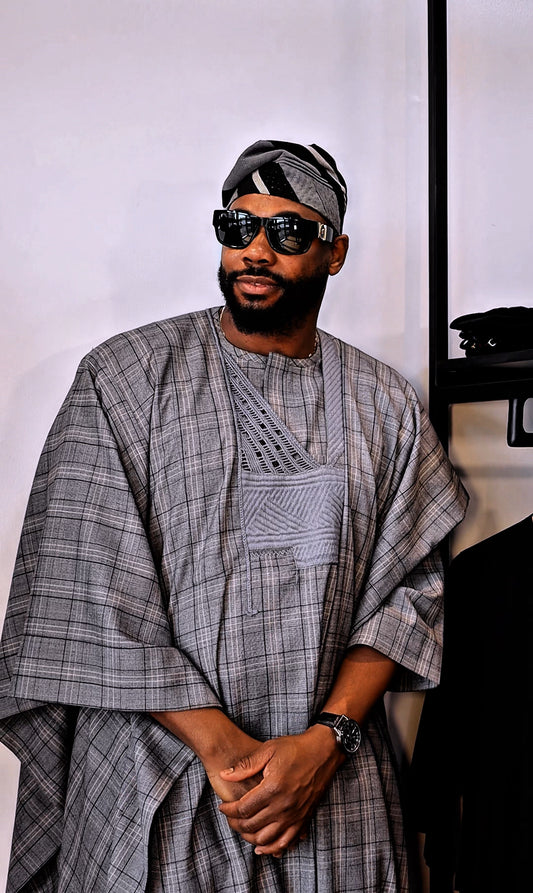 Ash x Black Nigerian traditional Aso Oke cap