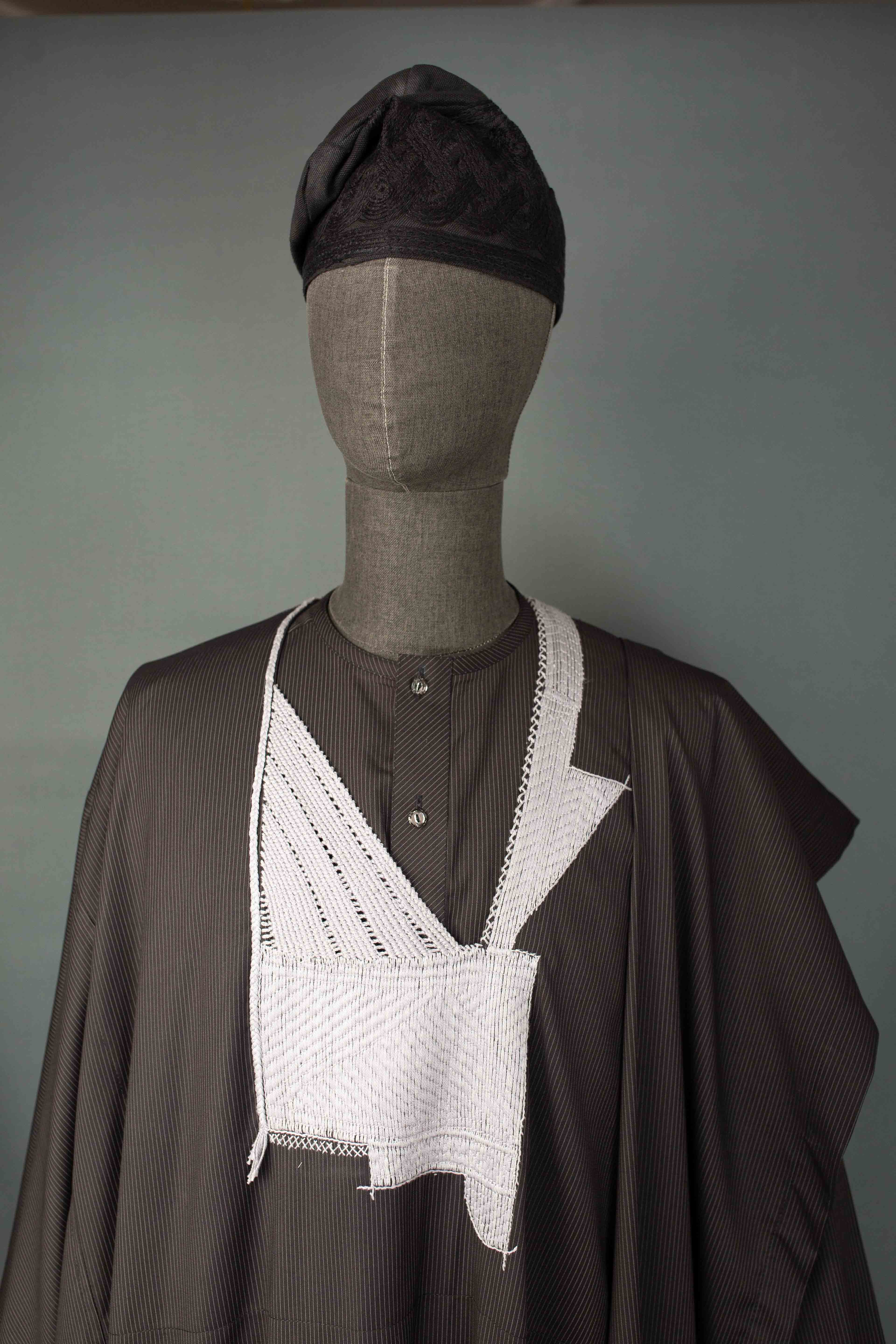 Black Yoruba Aso-Ofi Embroidery Cap – Handwoven Prestige by Orí Adé