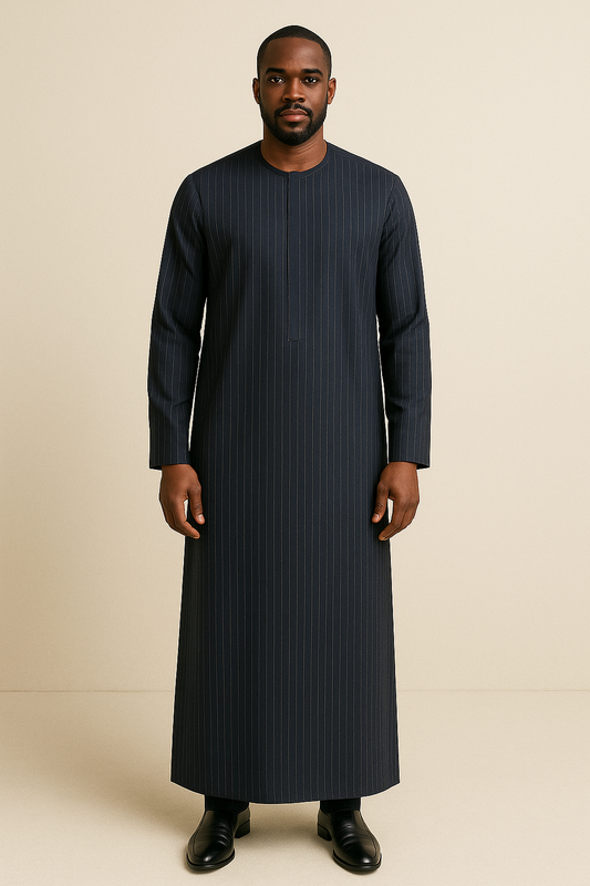 Dark Ash Pinstripe Ankle Length Kaftan long sleeve African traditional senator kaftan native Style