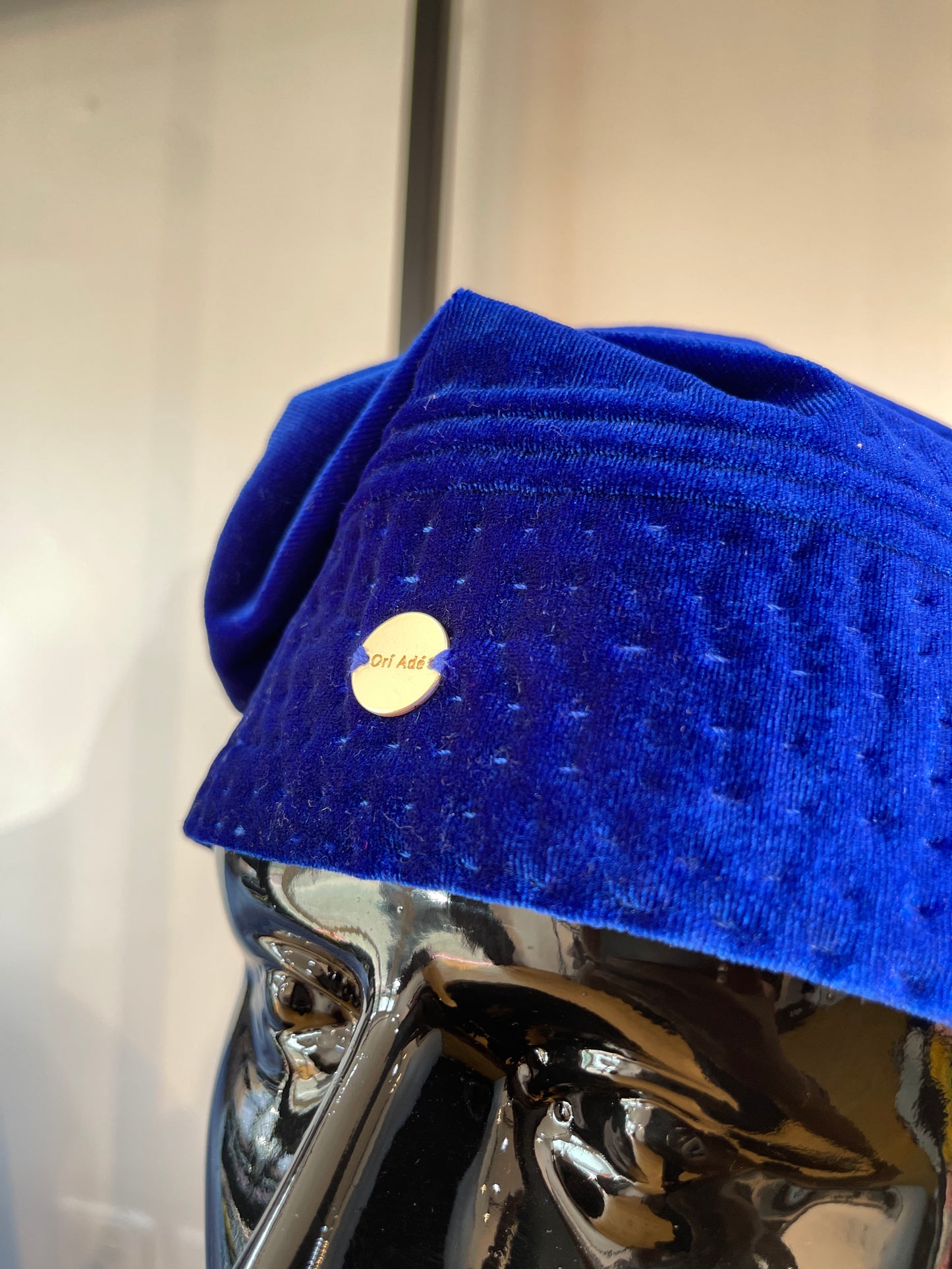 Blue Yoruba velvet Logo hand graded cap