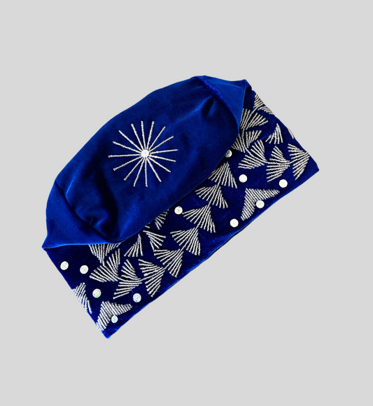 Royal Blue Akogun traditional yoruba wedding beaded hat