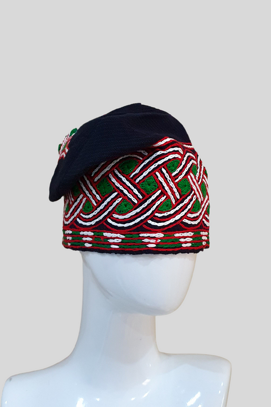 Black and green pin stripe yoruba mens Aso Oke ijebu cap