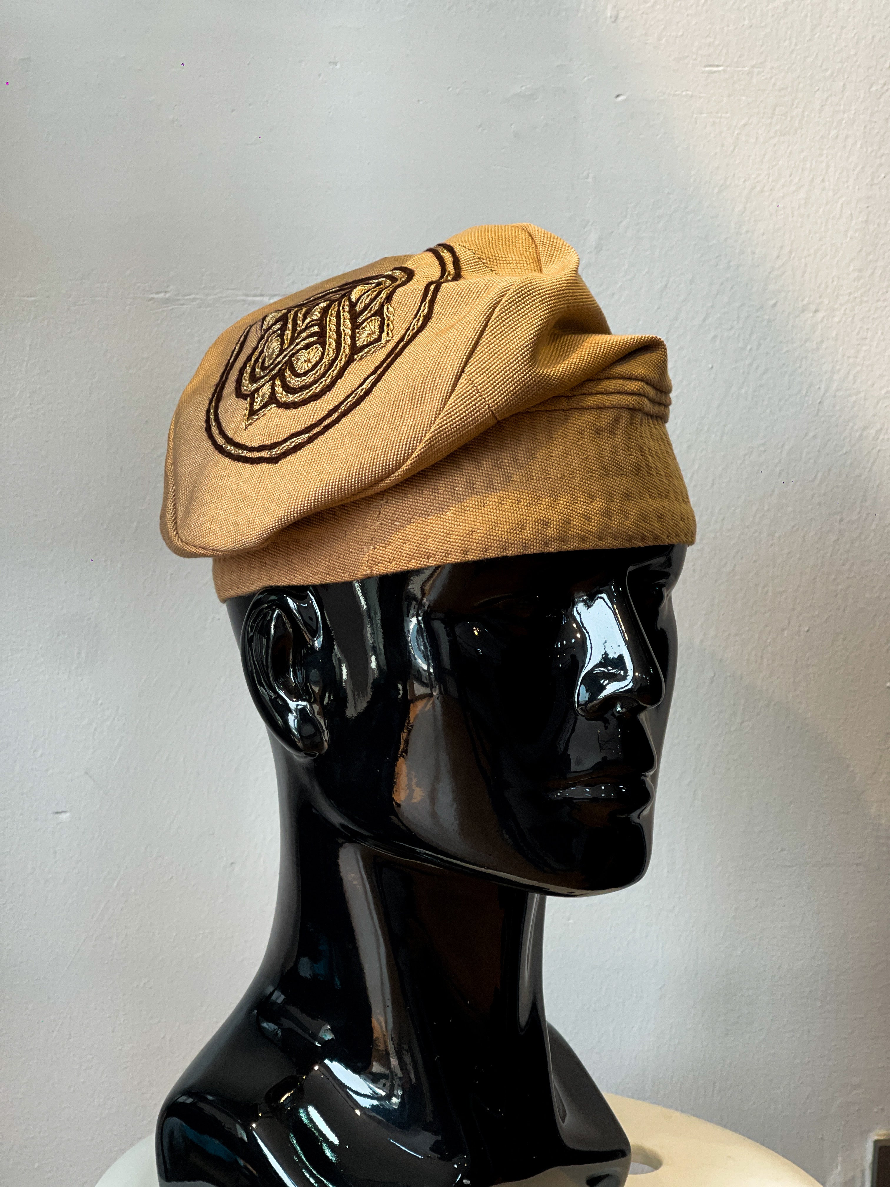 Orí Adé Signature Carton Brown Yoruba Cap with Hand-Embroidered Heritage Knot