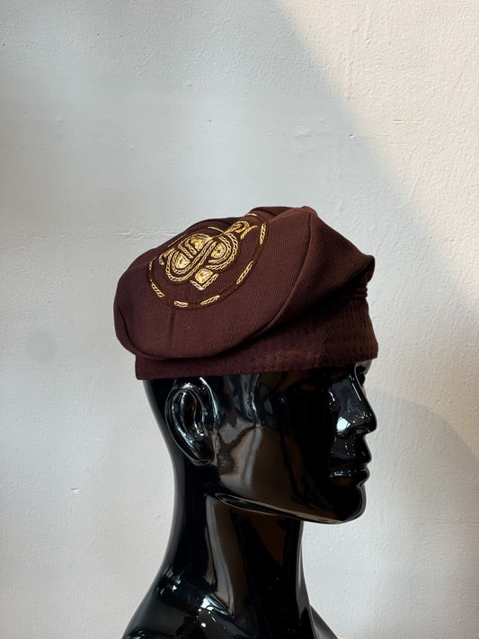 Orí Adé Signature Brown Yoruba Cap with Hand-Embroidered Heritage Knot