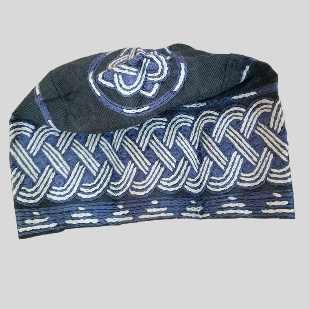 Grey colour mens embroidery aso oke cap