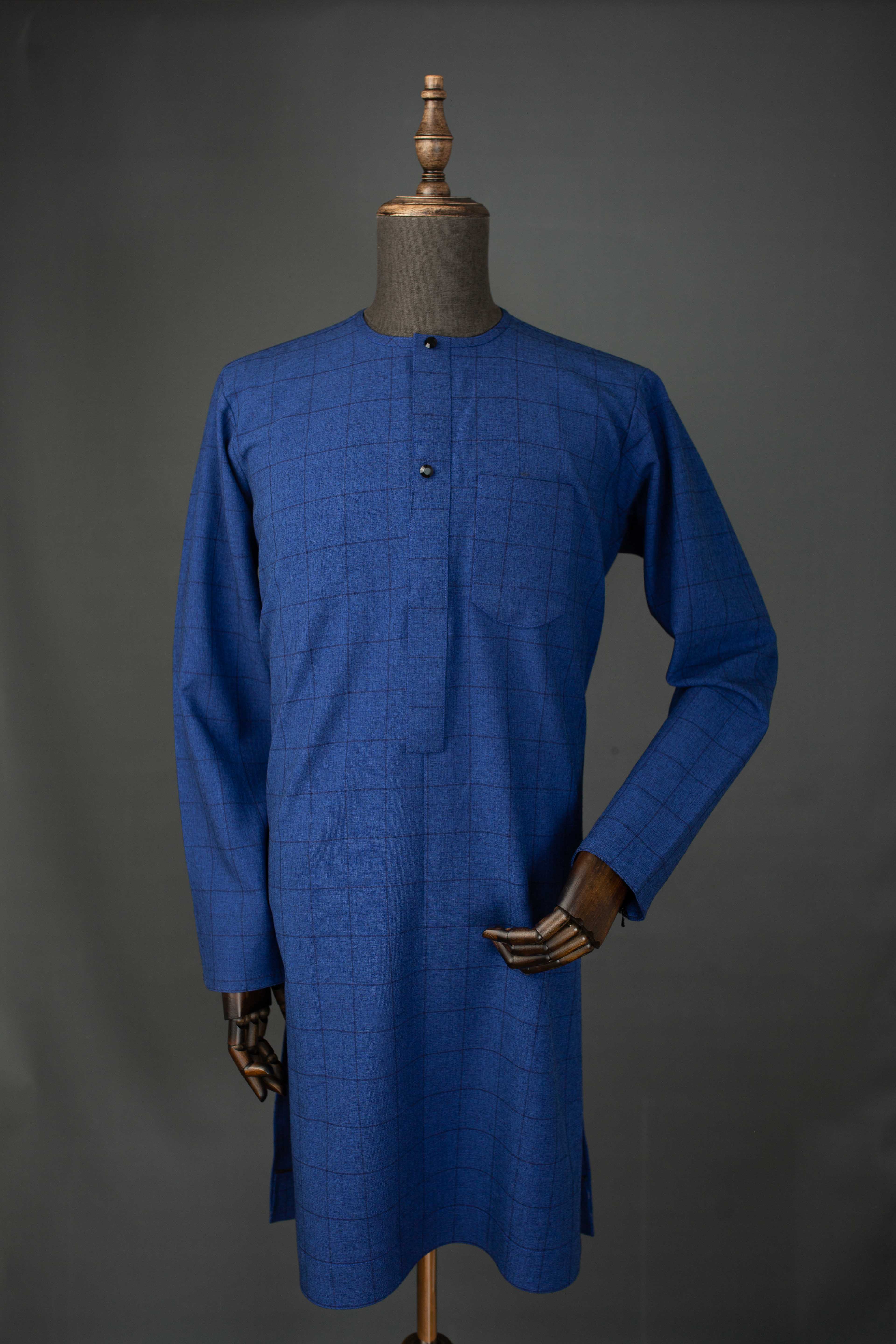 Blue Windowpane 2PC kaftan Set