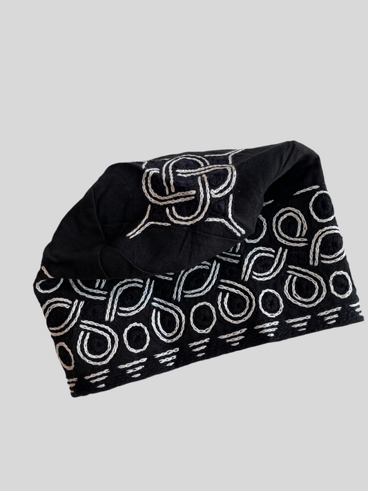 Black and white men's embroidery traditional aso oke cap