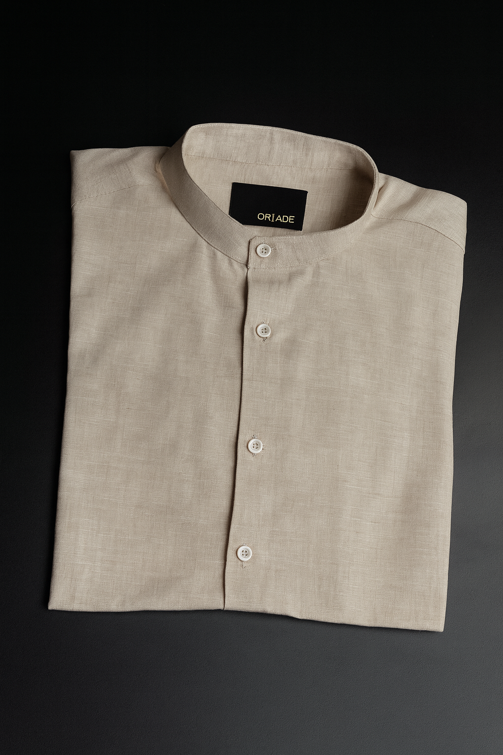 Beige Linen Bishop Collar Long sleeve Shirt