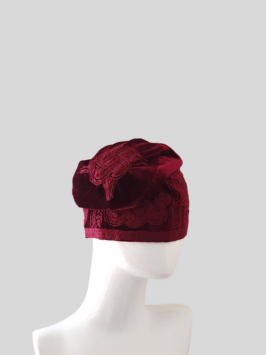 Burgundy Handknit monotone velvet Nigerian Cap