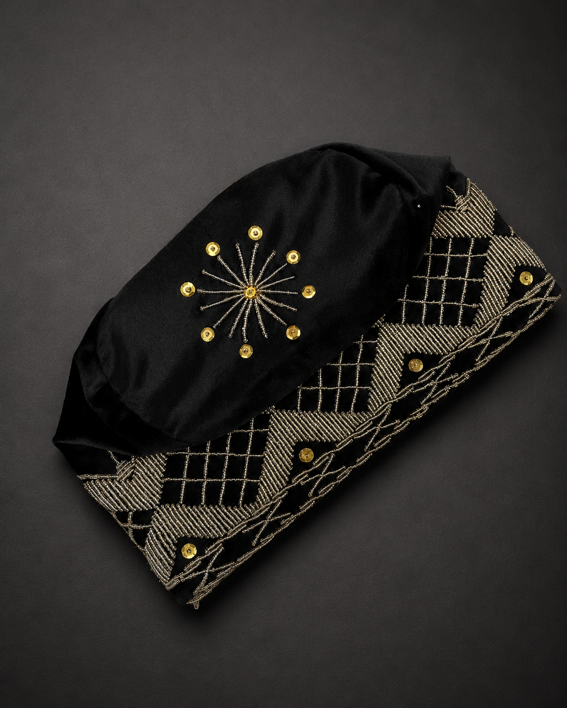 ÀKÓGUN Black & Silver Beaded Yorùbá Cap