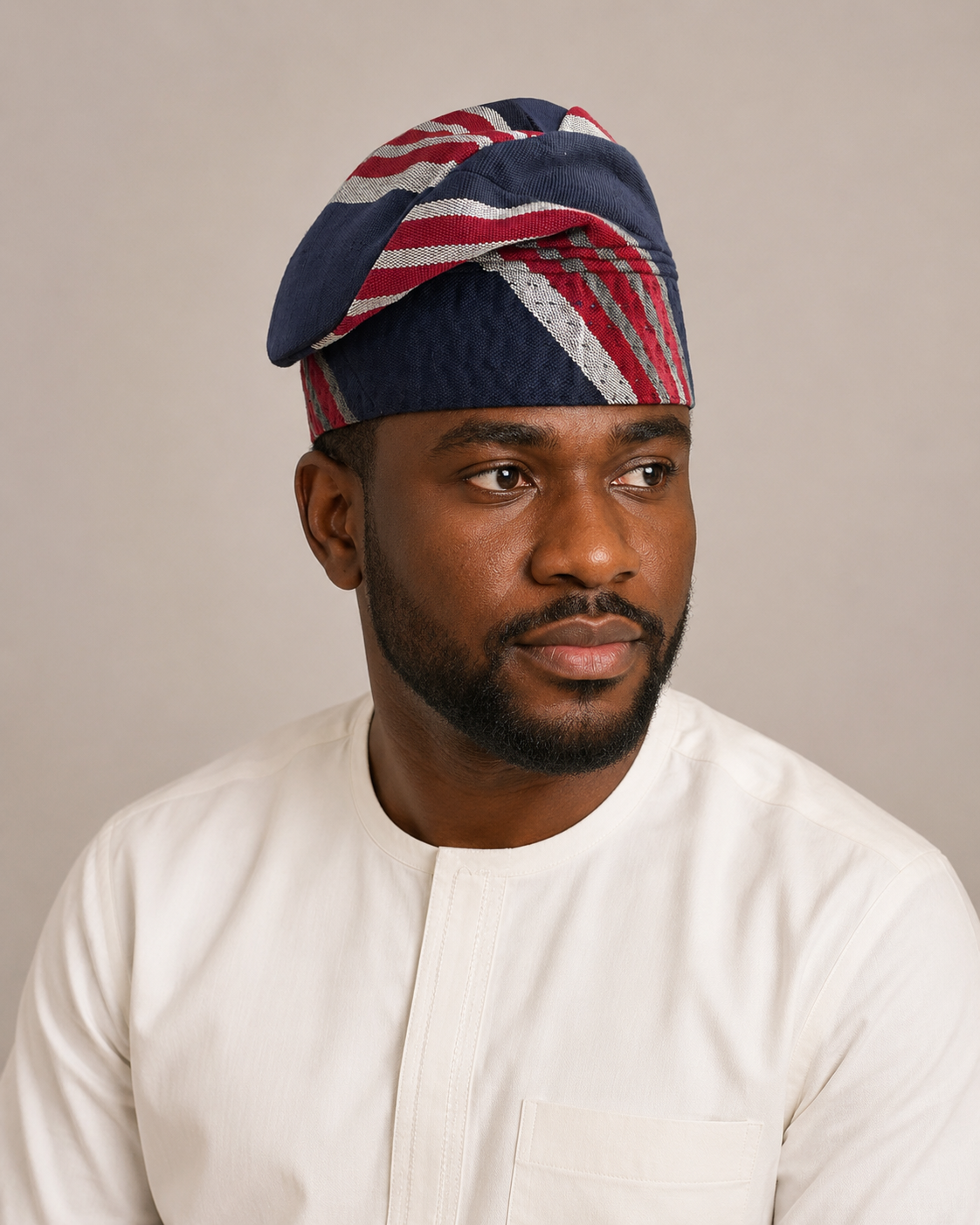 Blue Stripe Aso-Oke Fila Cap