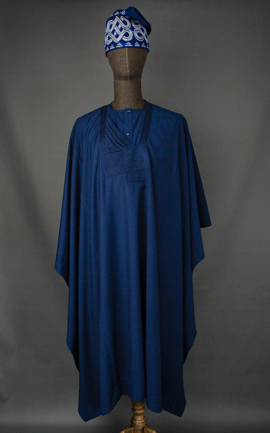 Navy Blue “Takwa Bay” Jakan Agbada – Ocean-Inspired 3-Piece Traditional Menswear