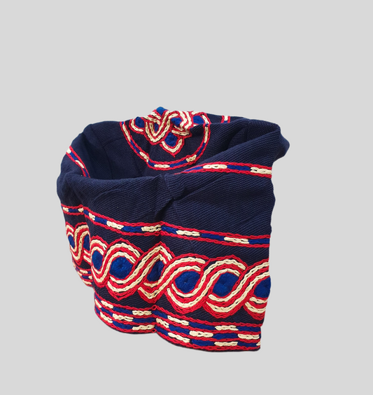 Navy Blue with red embroidery nigerian traditional Aso Oke  cap