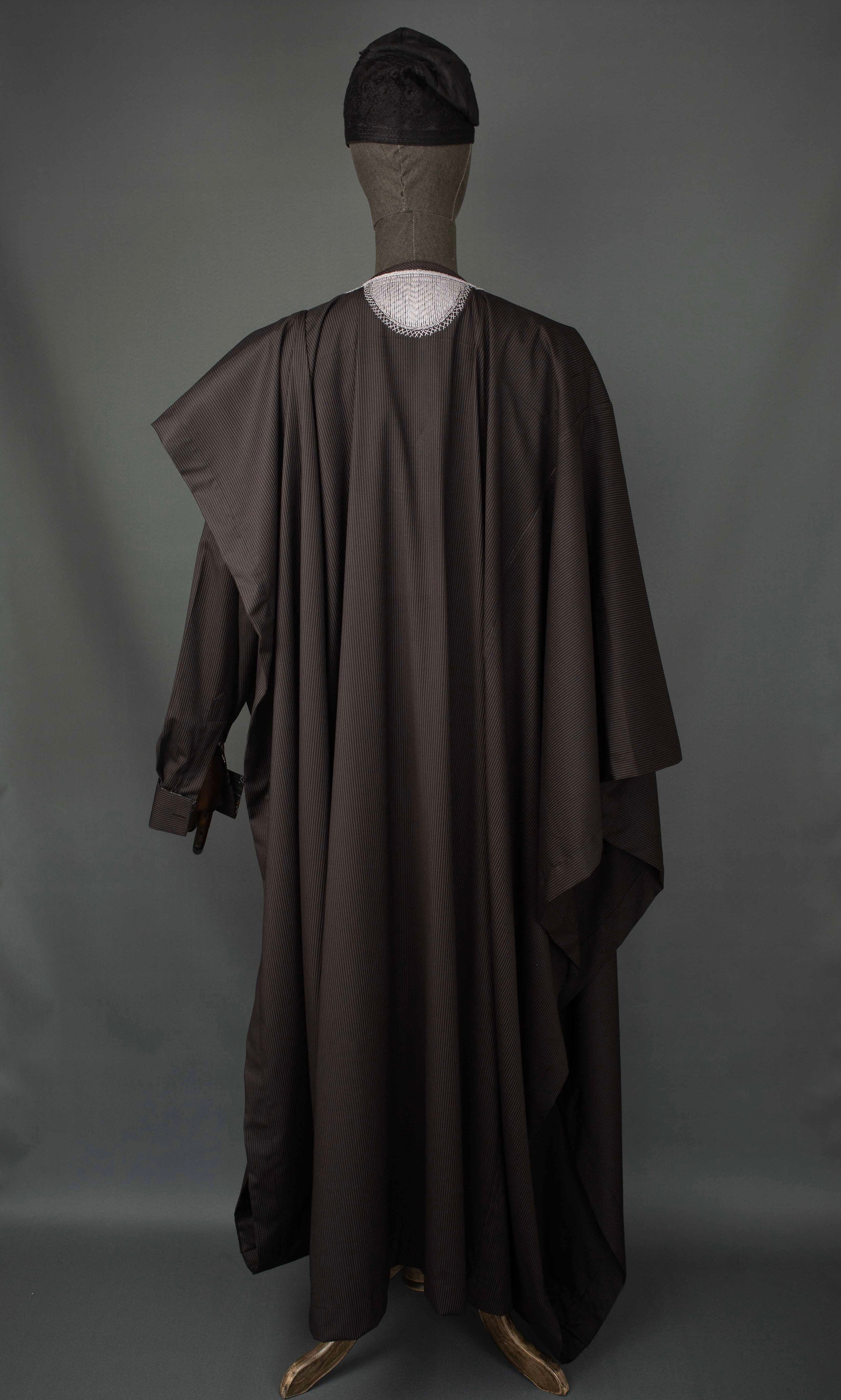 Black “Elegushi” Jakan Agbada – Pinstripe Embroidered 3-Piece Suit for Men