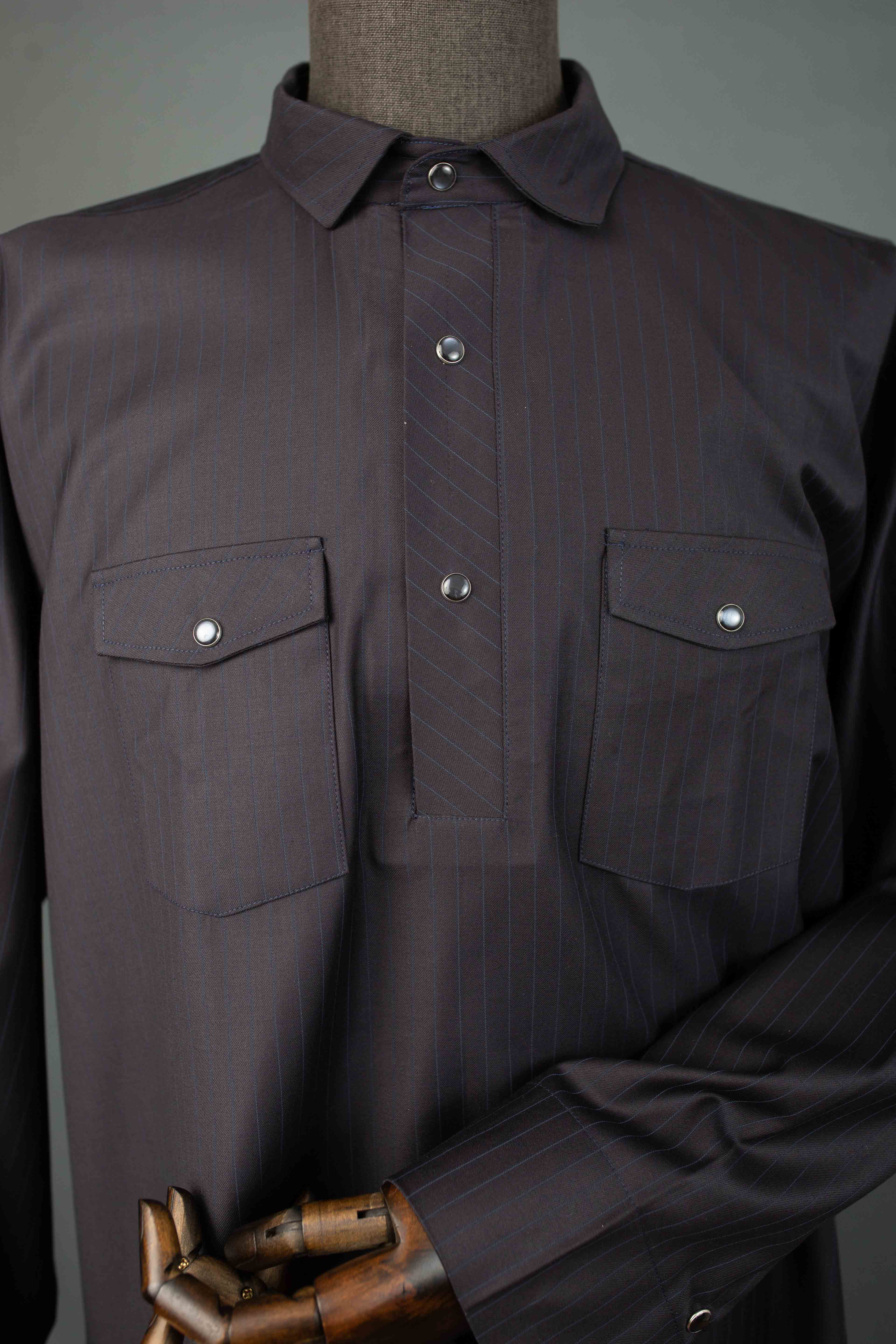 Stripes Double Pocket Military Kaftan Set