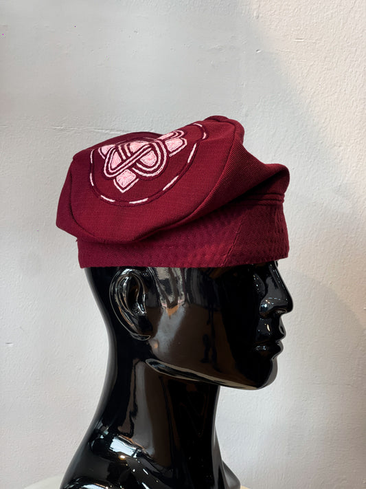 Burgundy Nigerian traditional Aso Oke cap