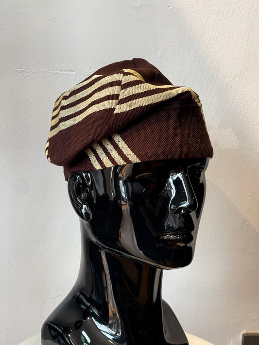 Brown with Butter Stripes Nigerian traditional Aso Oke cap
