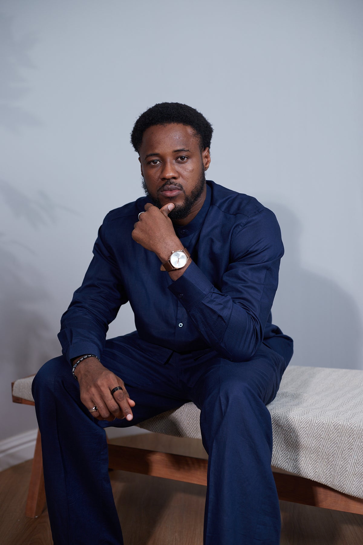 Orí Adé Navy Blue Linen Set – Mandarin Shirt & Drawstring Trousers