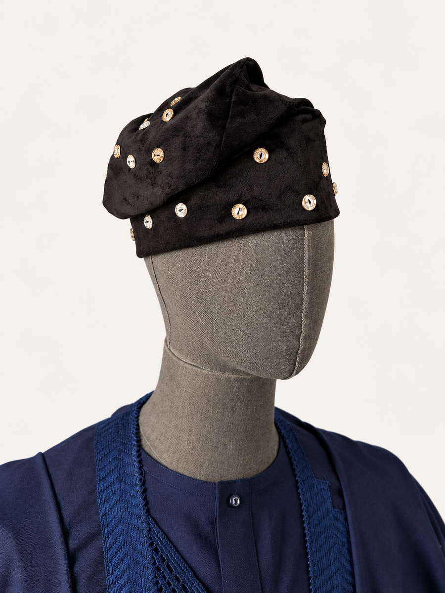 Black Velvet Swarovski Yorùbá Cap