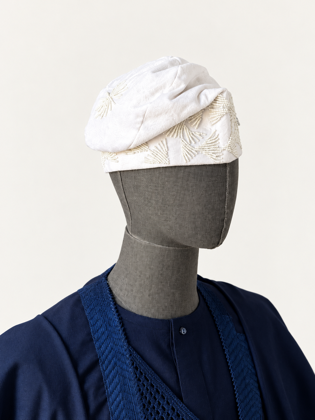 ÀKÓGUN White Velvet Beaded Yorùbá Cap — Àríyá by Orí Adé