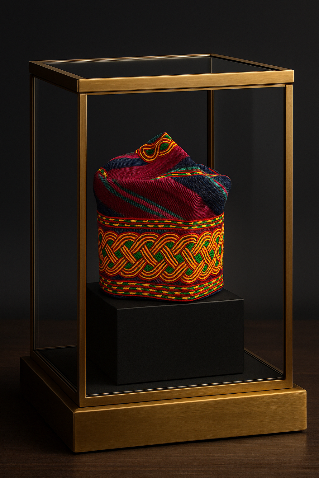 Pin stripe Navy Blue aso oke with green, yellow and red embroidery yoruba mens cap
