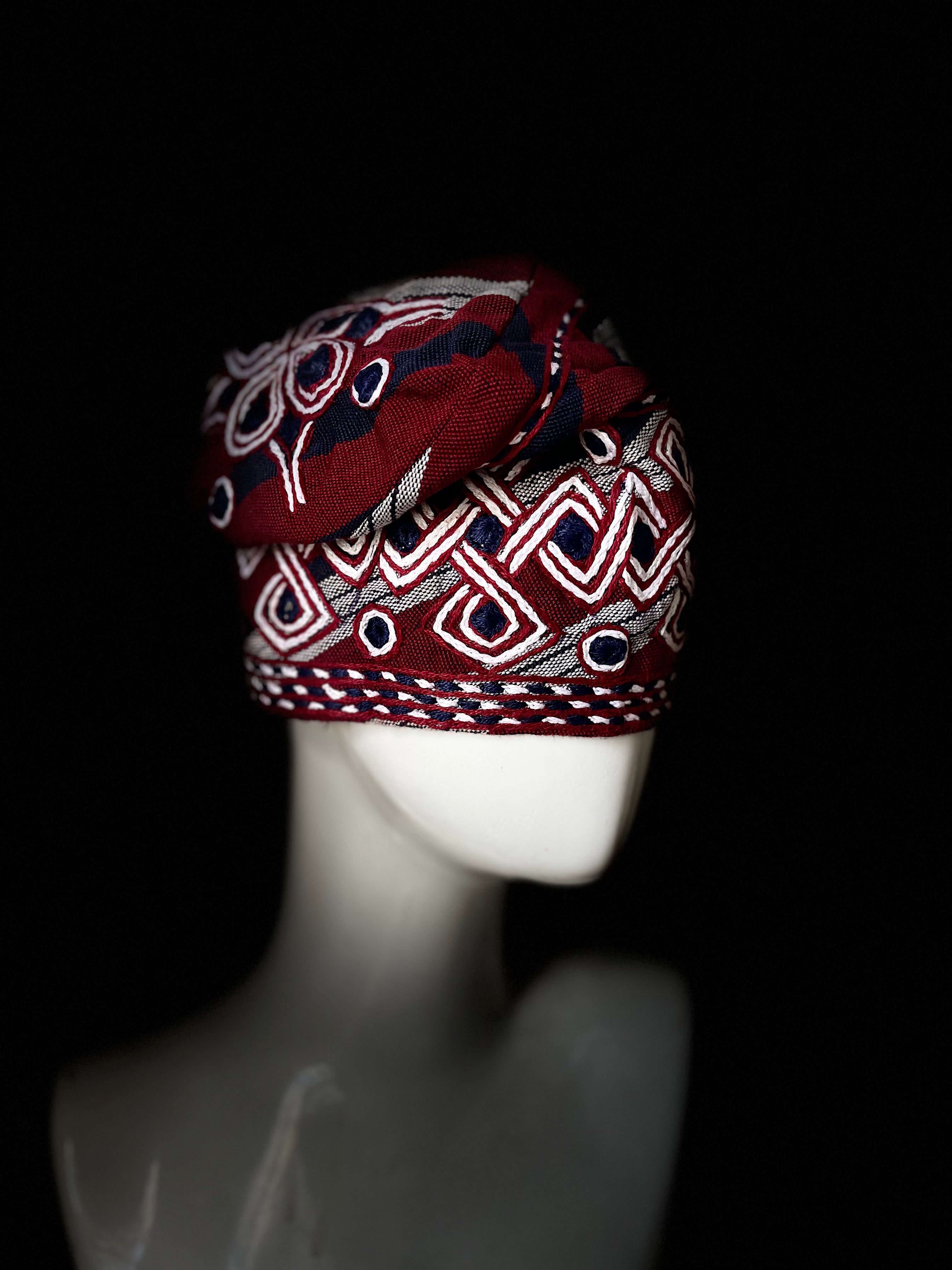 Red and blue stripes Nigerian men yoruba cap with embroidery