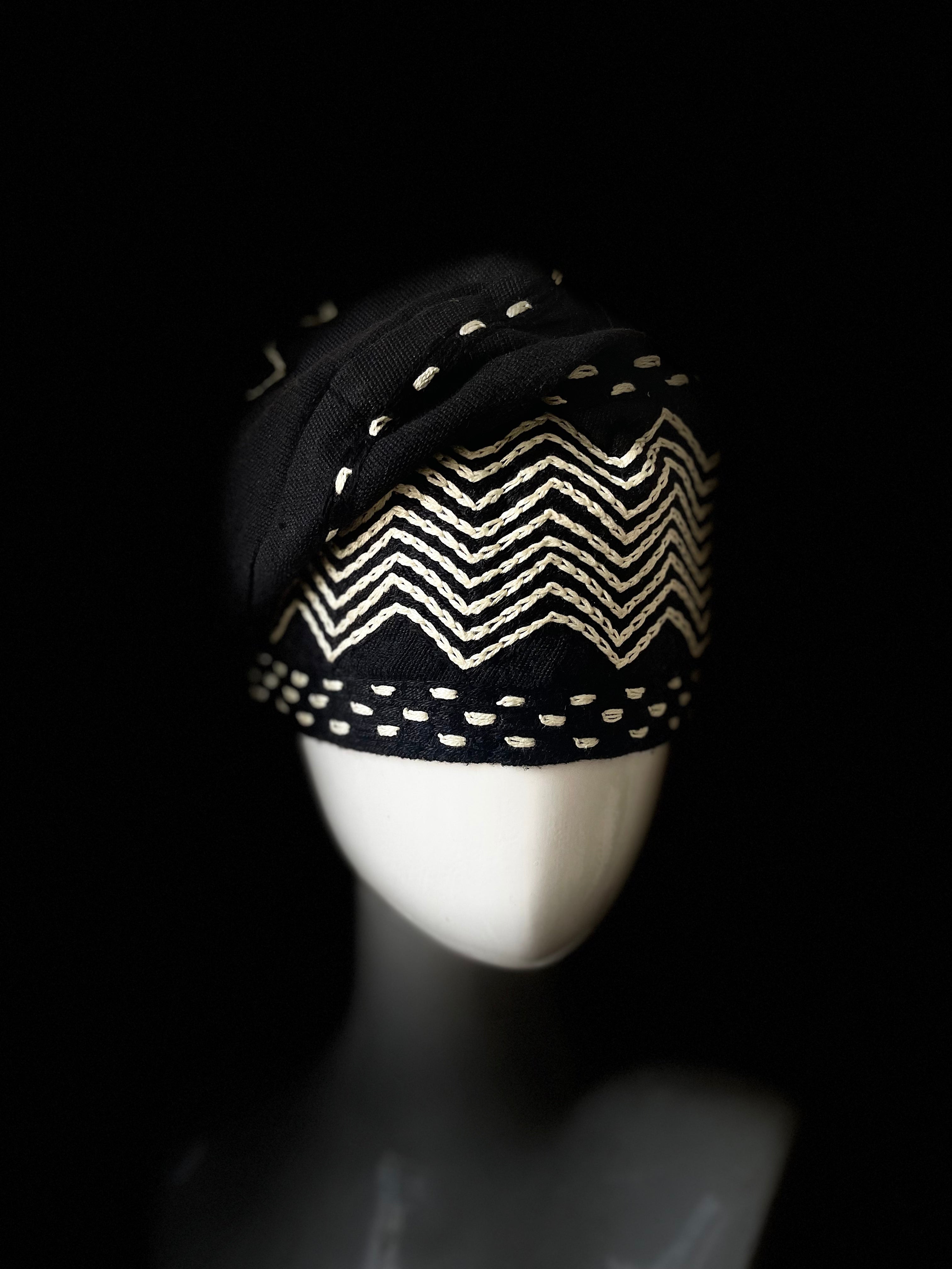 Black and off white embroidery yoruba men's embroidery aso oke hat