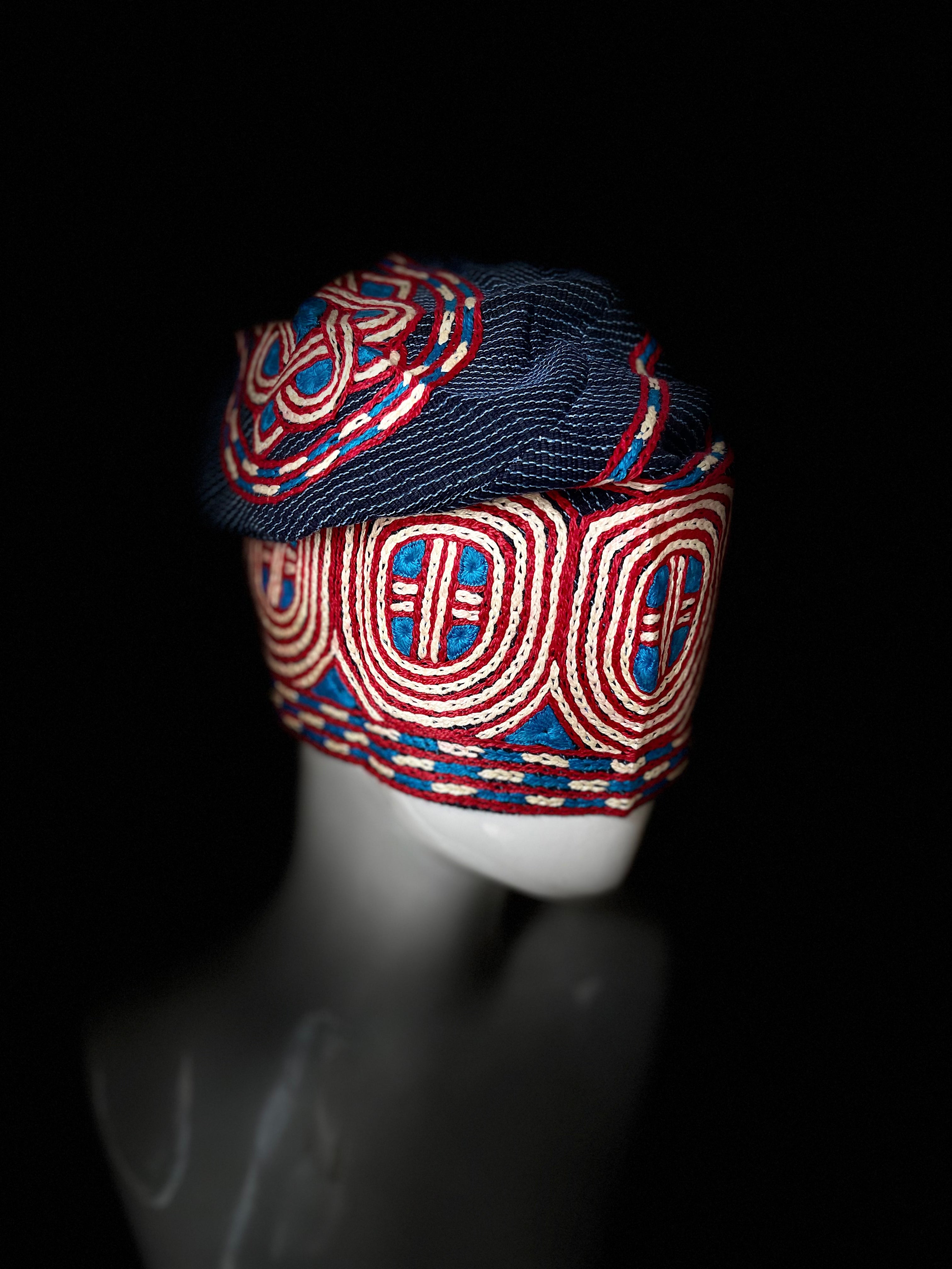 Blue Pin Stripe yoruba men's embroidery aso oke hat