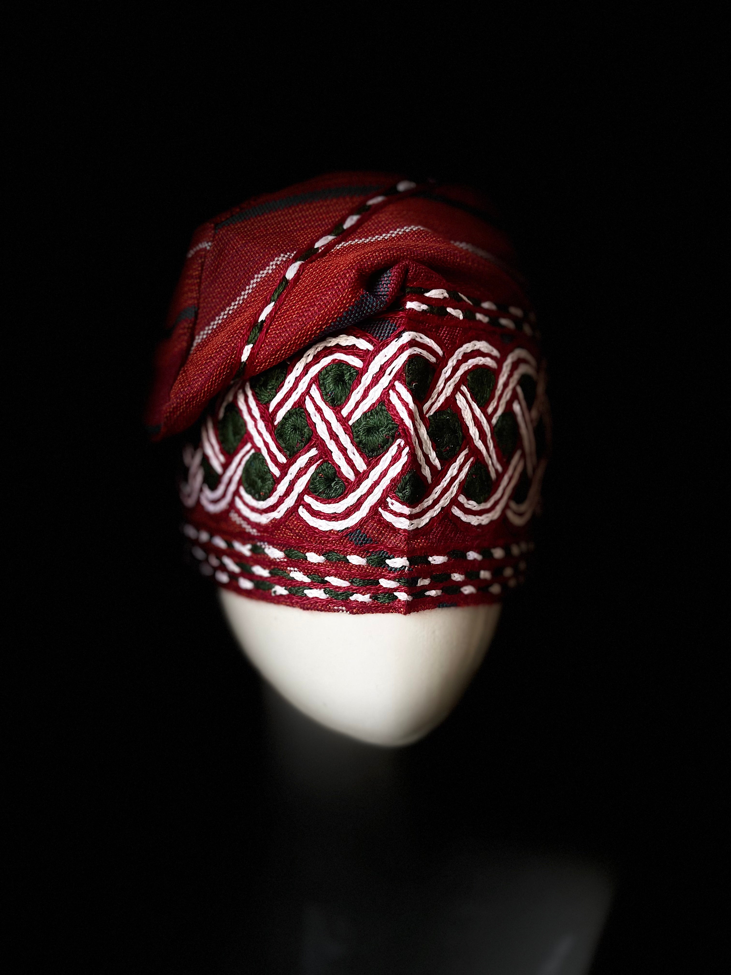 Red and green stripes Nigerian men yoruba cap with embroidery