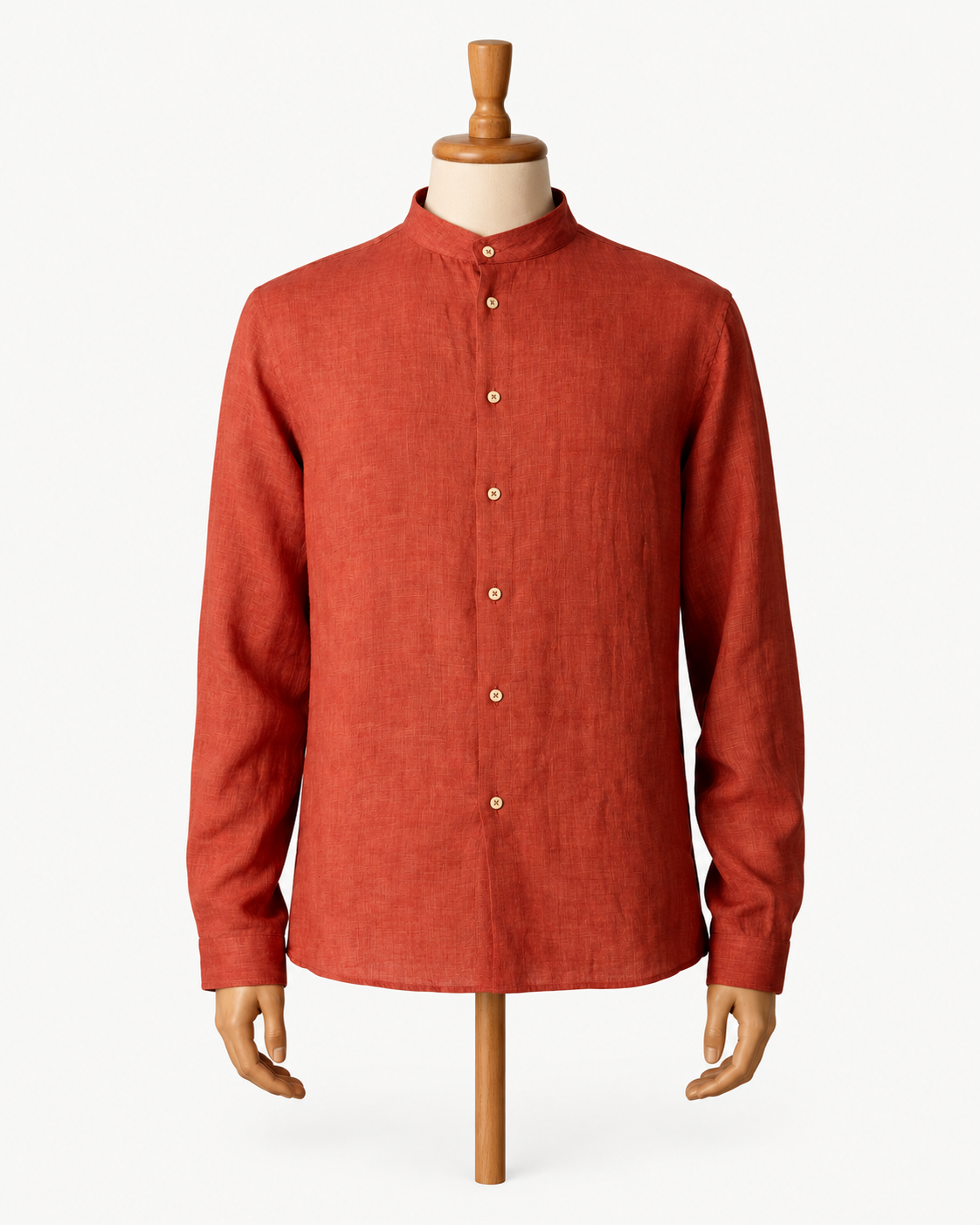 Orí Adé Terracotta Linen Grandad Shirt — studio product photograph