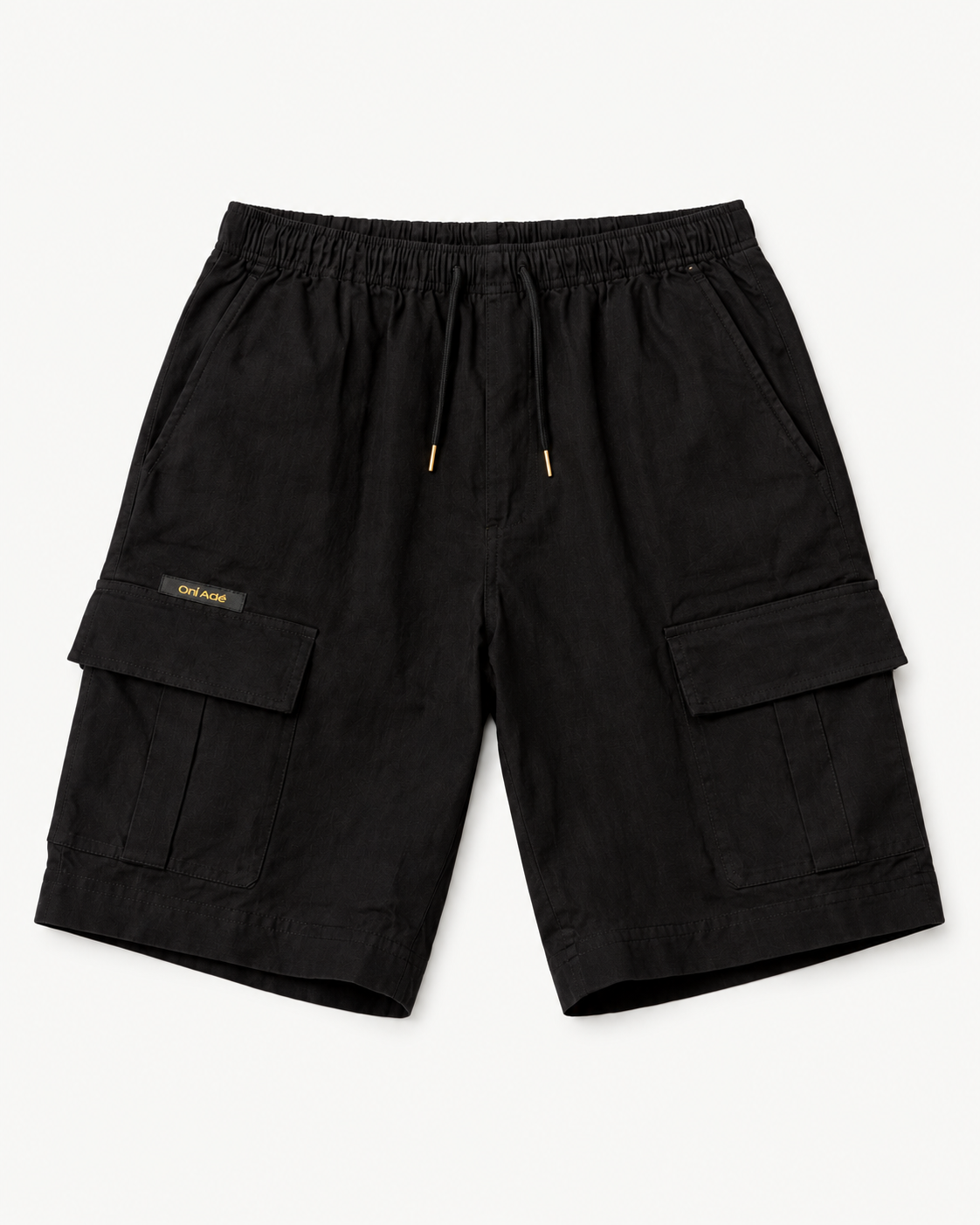 OríAdé Black Logo Linen Cargo Shorts — studio product photograph