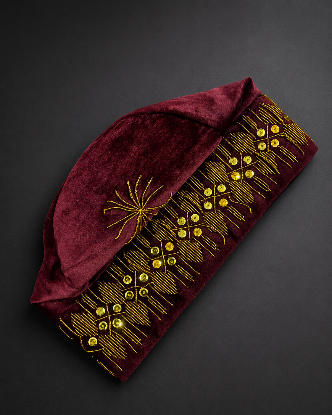 ÀKÓGUN Burgundy & Gold Beaded Yorùbá Cap