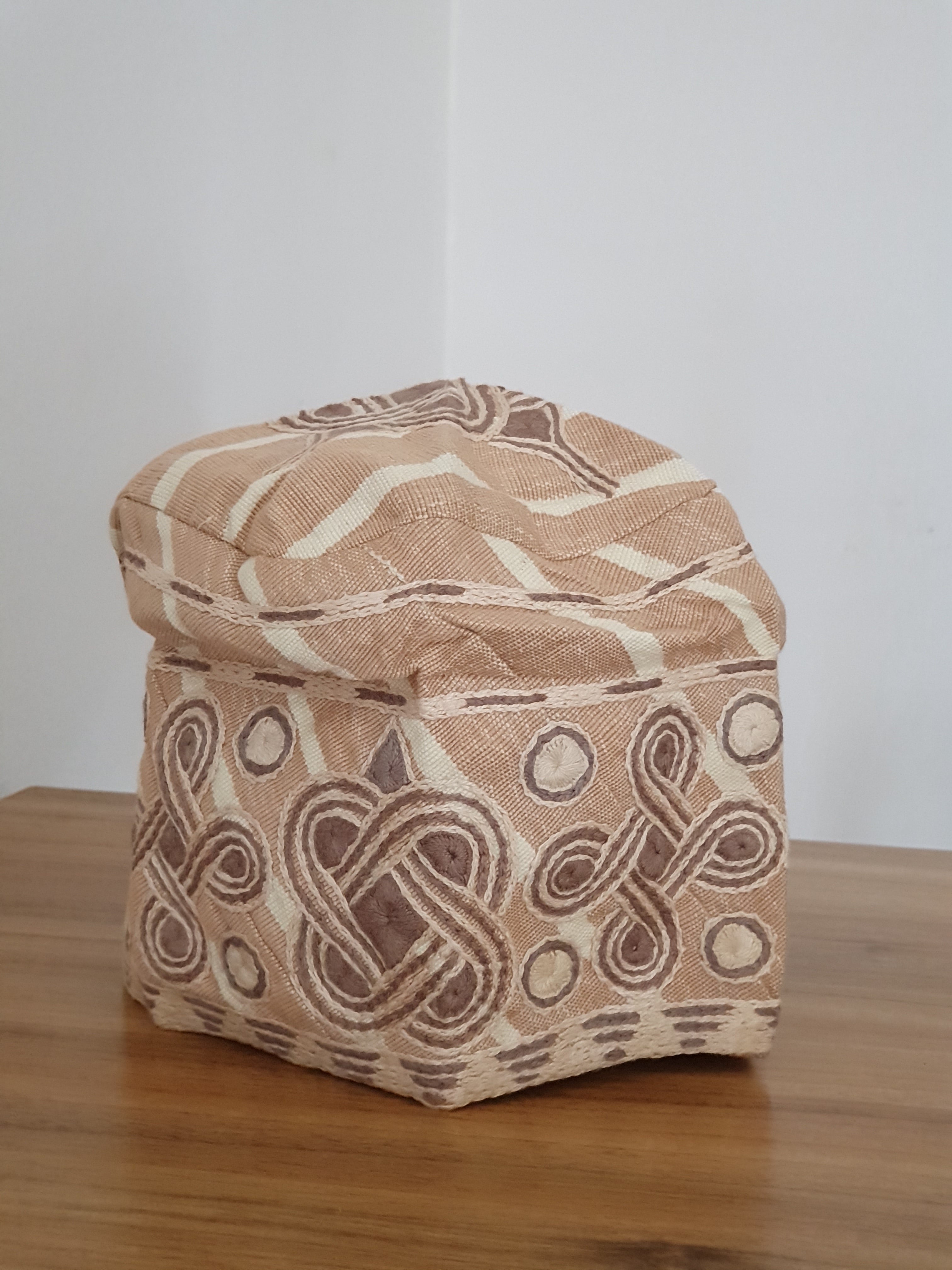 Sand & Brown Embroidered Aso-Oke Yoruba Cap