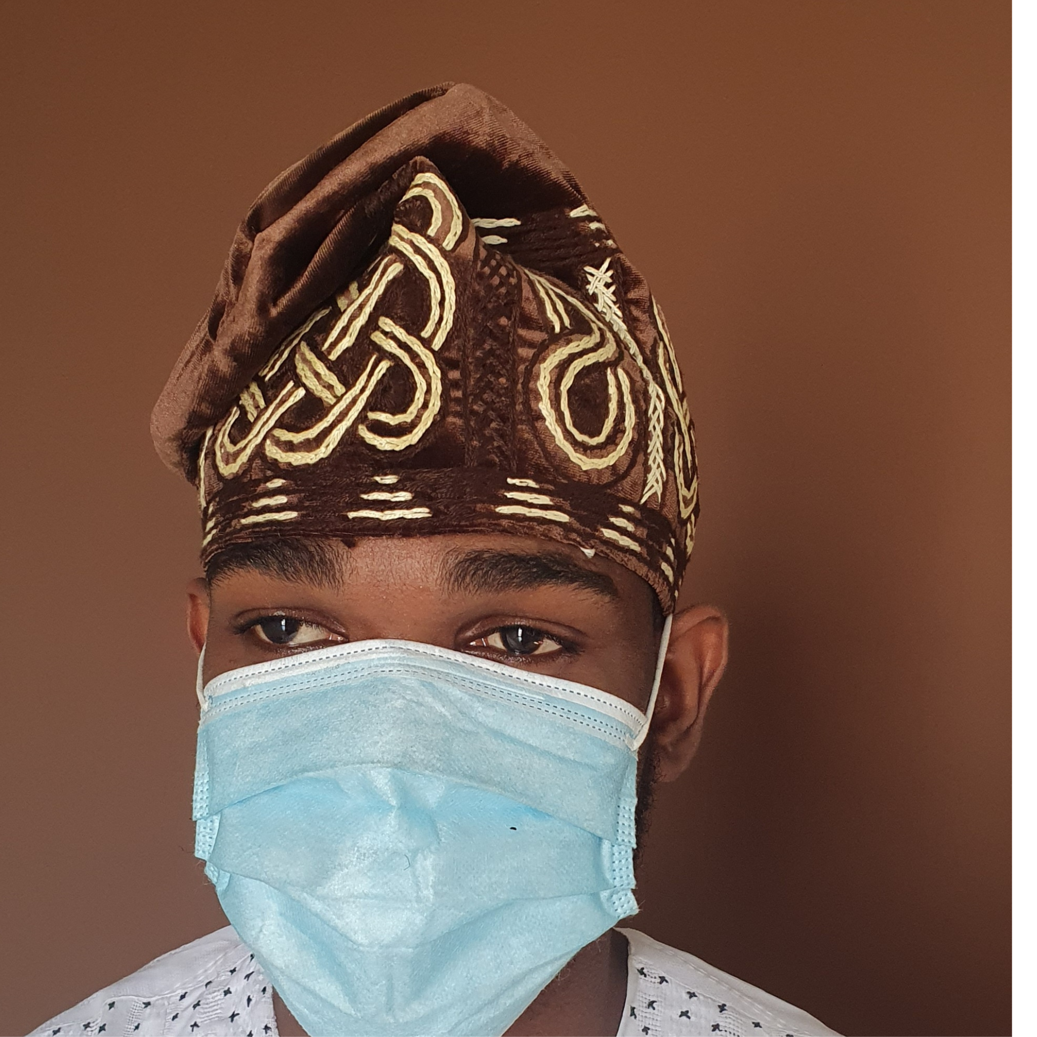 Adeola Brown Velvet Aran-Stitched Handknit Yoruba Cap