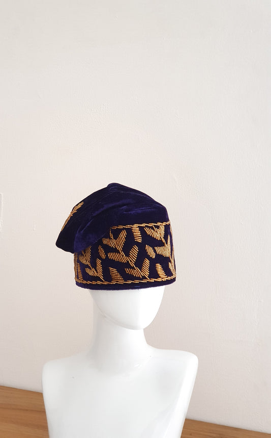 Purple and gold beaded hat
