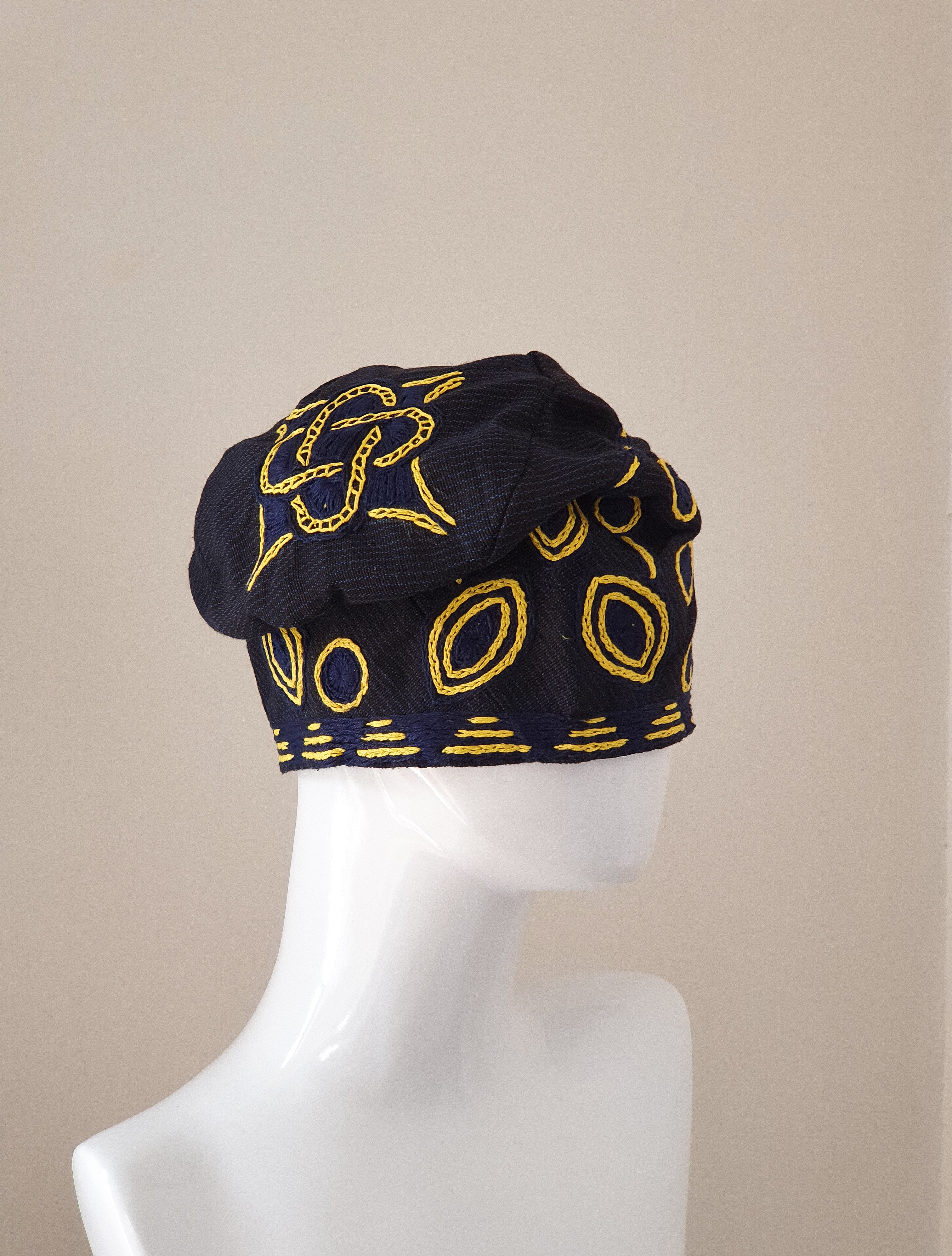Indigo & Gold Ceremonial Yorùbá Cap