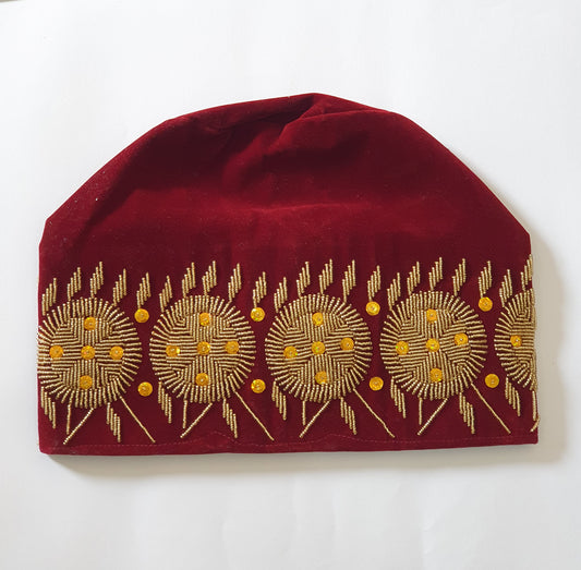 Red akogun royal beaded hat
