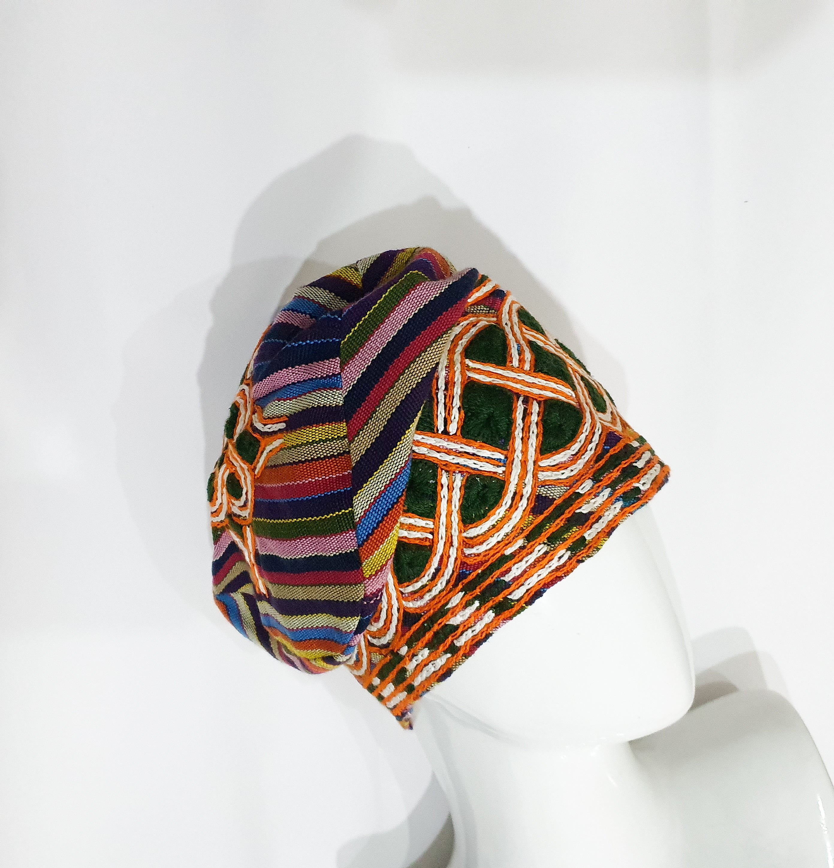 Multi colored stripe aso oke cap
