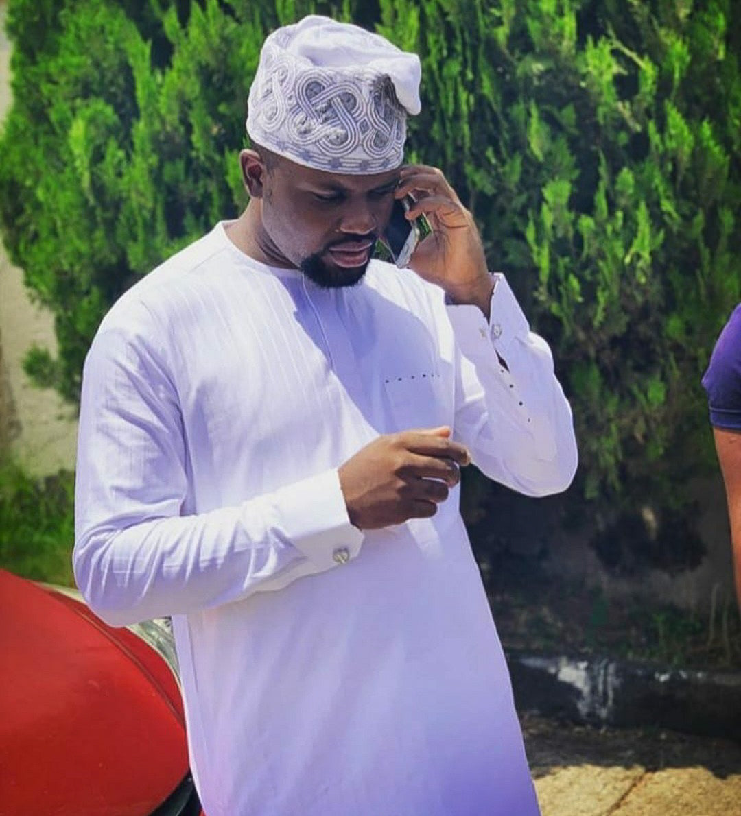 White & Silver Hand-Woven Yoruba Cap