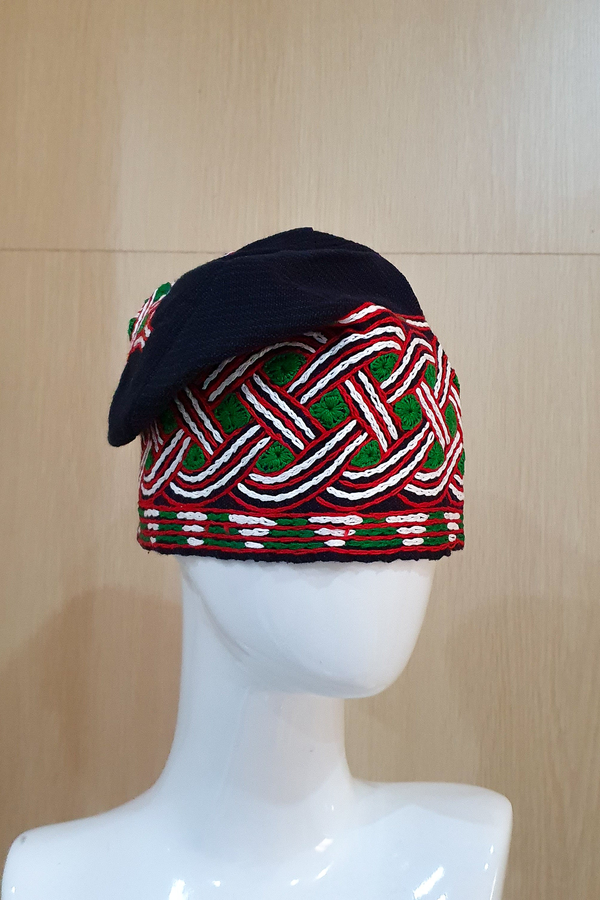 Black and green pin stripe yoruba mens Aso Oke ijebu cap
