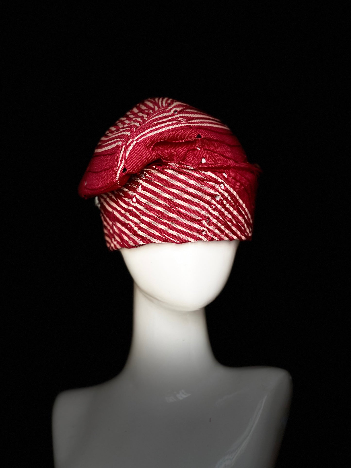 Tomato red and butter Jawu  Etu Aso Oke Yoruba cap