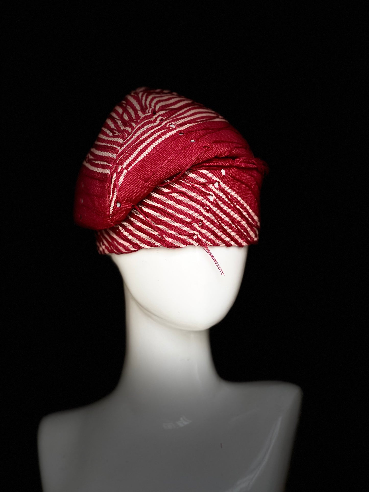 Tomato red and butter Jawu  Etu Aso Oke Yoruba cap