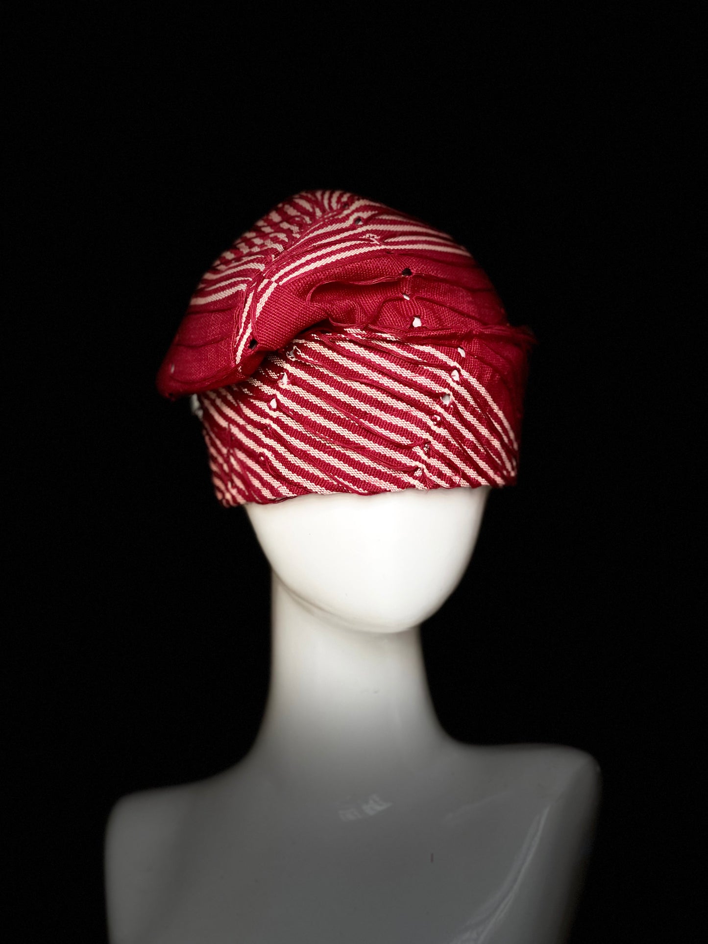 Tomato red and butter Jawu  Etu Aso Oke Yoruba cap