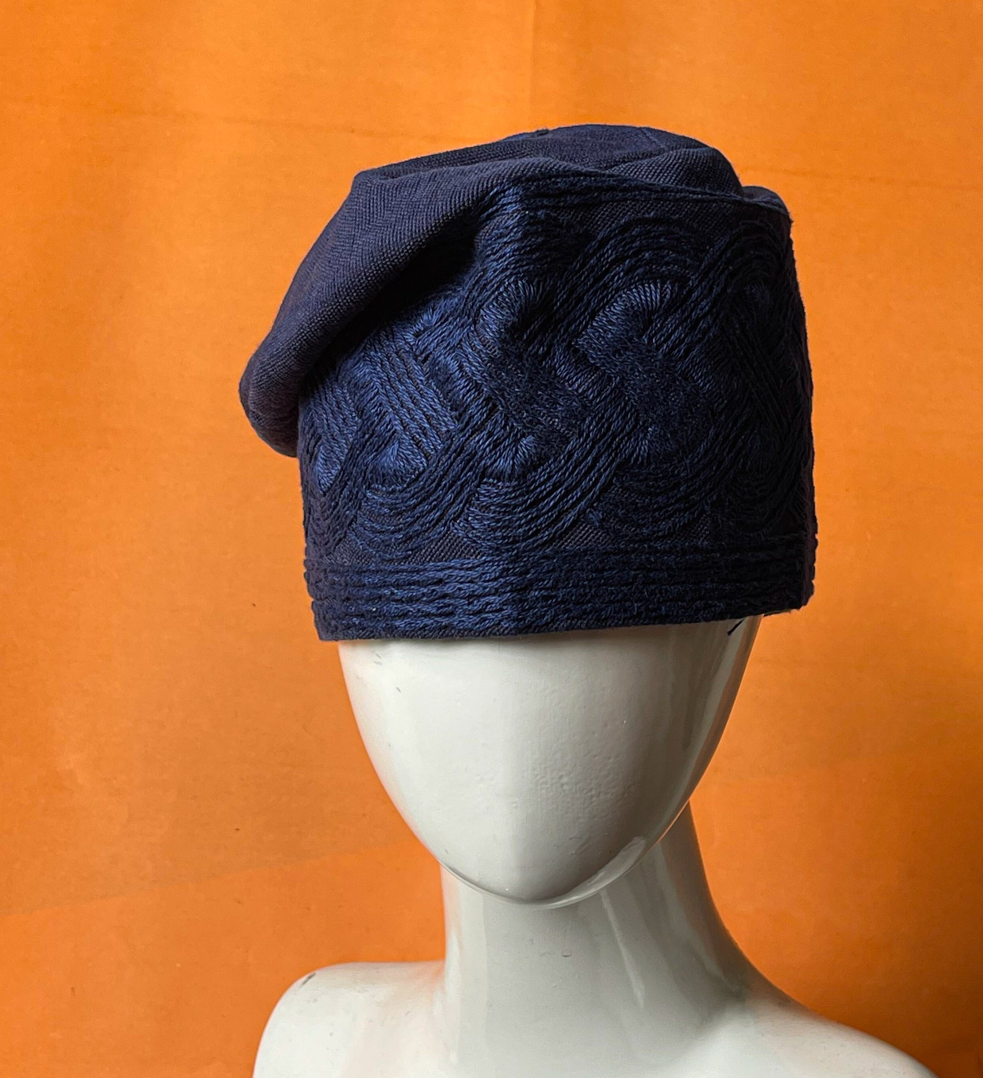 Dark blue Monotone Yoruba Aso-Ofi embroidery Cap – Orí Adé